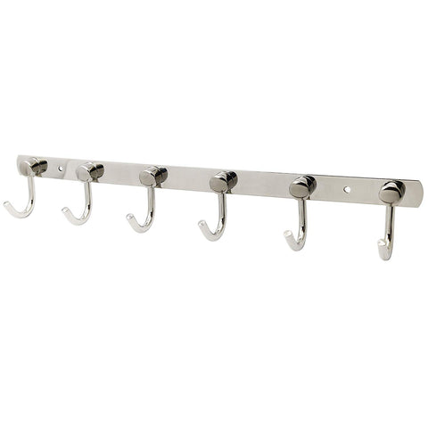 WEBI Stainless Steel 6 Peg J-shape Robe Bath Kitchen Towel Hat Coat Hook Garment Rack Hanger Rail Holder, Door Wall Mount Closet Clothing Bathroom Garage Home Organization Storage, Polished J-YD-LG06