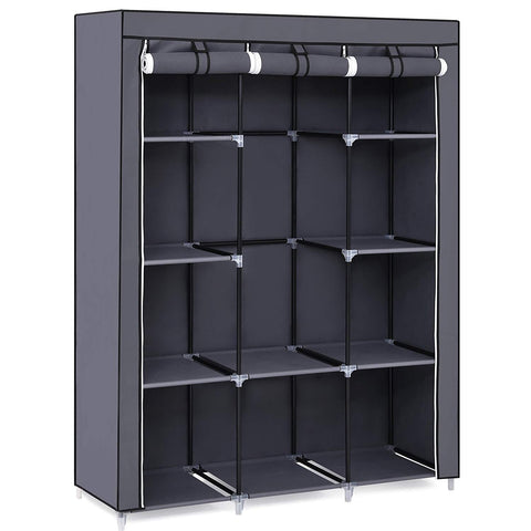 SONGMICS 51" Portable Closet Wardrobe Storage Organizer with 10 Shelves, Quick and Easy to Assemble, Extra Space, Grey URYG93G, 1/8" L x 17 3/4" W x 65 3/4" h