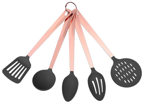 COOK with COLOR 5 Piece Nylon Cooking Utensil Set on a Ring with Rose Gold Copper Handles
