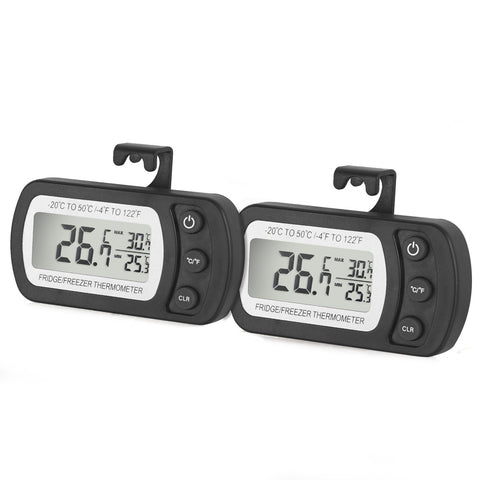Refrigerator Fridge Thermometer Digital Freezer Room Thermometer Waterproof, Max/Min Record Function with Large LCD Display (Black) (2 Pack of Black)