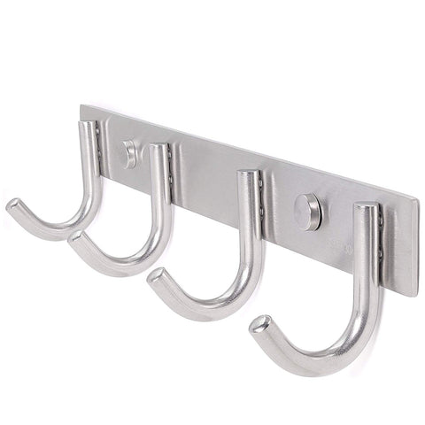 WEBI Strong SUS 304 Coat Bath Towel Hanger Rail Bar, 4 Hooks, for Bedroom, Bathroom, Foyers, Hallways, Entryway, Great Home, Office Storage & Organization, Brushed Finish, J-YZ04