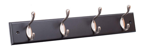 BirdRock Home Oval Hook Coat and Hat Rack | 4 Hooks | Black Finish | Satin Nickel Hooks