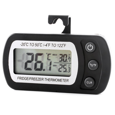 Refrigerator Fridge Thermometer Digital Freezer Room Thermometer Waterproof, Max/Min Record Function with Large LCD Display (Black- 1 Pack)
