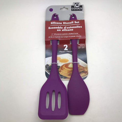 Cook's Corner 2-Pc Silicone Utensil Set - 11" Spatula & Slotted Turner (Eggplant)