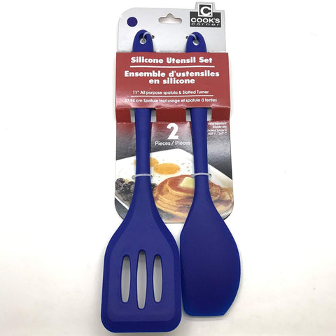 Cook's Corner 2-Pc Silicone Utensil Set - 11" Spatula & Slotted Turner (Indigo Blue)