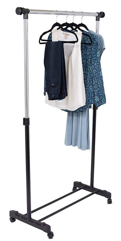 Internet's Best Portable Clothes Garment Rack - Steel Rolling Closet Wardrobe Organizer - Adjustable Height and Expandable Hanging Rod - Bottom Shoe Shelf - On Wheels -Chrome & Black