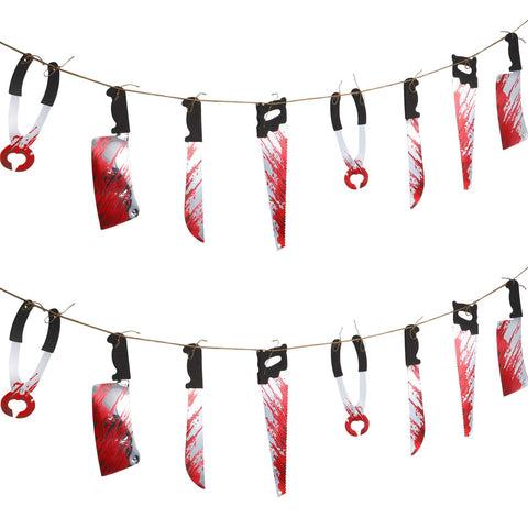 Boao 2 Pieces Fake Torture Hanging Knives Bloody Garland Hanging Banner for Halloween Decorations Blood Party Decoration (2 Packs)