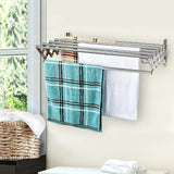 Merya Folding Clothes Drying Rack Wall Mount, Retractable 304 Stainless Steel Laundry Drying Rack/Bathroom Towel Rack with Hooks, Rustproof Space-Saving Clothes Hanger Rack for Indoor Outdoor Use