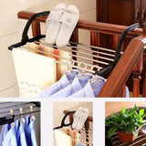 Candumy Folding Laundry Towel Drying Rack Balcony Windowsill Fence Guardrail Corridor,Stainless Steel Retractable Clothes Hanging Racks with Clips for Drying Socks（Set of 2）