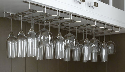 Useful. Under Cabinet Hanging Stemware Rack Hold Up To 24 Wine Glasses (Chrome)