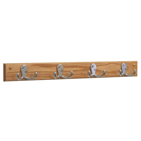 Wooden Mallet Nickel, Light Oak 4 Double Prong Hook Rail/Coat Rack,