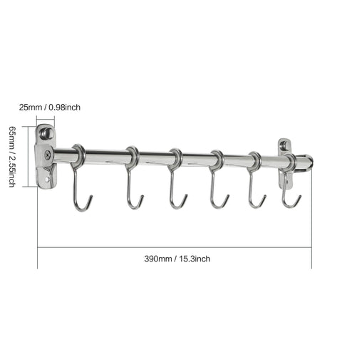 BAOEF Kitchen Sliding Hooks, Solid Stainless Steel Hanging Rack Rail with 12 Utensil Removable S Hooks for Towel, Pot Pan, Spoon, Loofah, Bathrobe, Wall Mounted