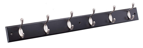 BirdRock Home Oval Hook Coat and Hat Rack | 6 Hooks| Black Finish | Satin Nickel Hooks