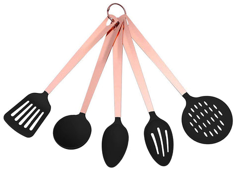 COOK with COLOR 5 Piece Nylon Cooking Utensil Set on a Ring with Rose Gold Copper Handles