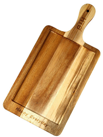 Acacia Wood Paddle Serving Board HAPPY EVERYDAY Engraved, 15 x 7.1 In Small Kitchen Wooden Cutting Board With Handle, Slicing Board for Cooked Food, Bread Serving Board By HTB