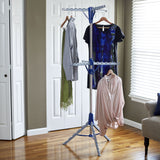 Household Essentials 5012-1 Portable 2-Tier Clothes Drying Rack Tri-pod | Dry Wet Laundry or Hang Clothes | Silver and Blue
