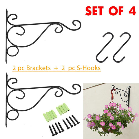 2 PCS Wall Hanging Plants Bracket Premium Thicken Iron Decorative Planter Hook with 2 PCS 6" S-Hooks for Lanterns,Planters,Hanging Bird Feeders,Ornaments (Black) by OVOV