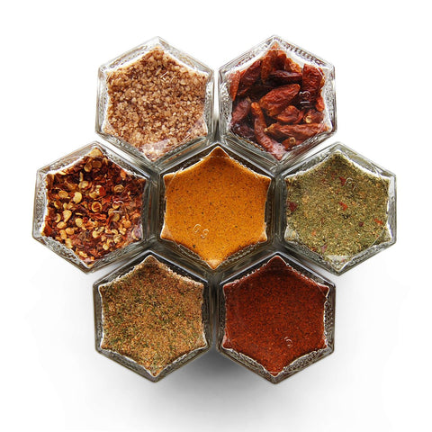 Gneiss Spice Spicy Kit: Turn Up the Heat!! 7 Magnetic Jars Filled with Organic Seasonings to Heat Up the Kitchen (Silver Lids)