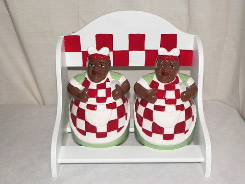 NEW 3PC KITCHEN AUNT JEMIMA COOK CANISTER SET COOKIE JAR & RACK WALL COUNTER