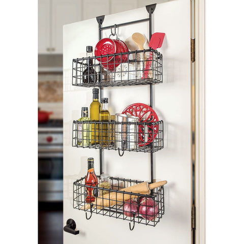 Giftburg Handcrafted 3 Basket Wrought Iron Grid Over the Door Organizer, Black