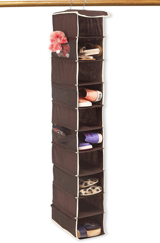 Simple Houseware 10 Shelves Hanging Shoes Organizer Holder for Closet w/ 10 Pockets, Brown