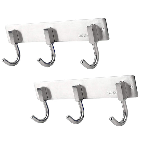 WEBI Heavy Duty SUS 304 Coat Bath Towel Hanger Rail Bar, 3 Hooks, Brushed Finish, for Bedroom, Bathroom, Foyers, Hallways, Entryway, for Great Home, Office Storage & Organization, J-CF03, 2 Pack