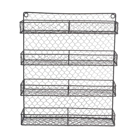 DII Z01920 Farmhouse Vintage Metal Chicken Wire Spice Rack Organizer for Kitchen Wall, Pantry Or Cabinet, Antique Finish, Large17"x4.75"x20", 4 Tier Rustic