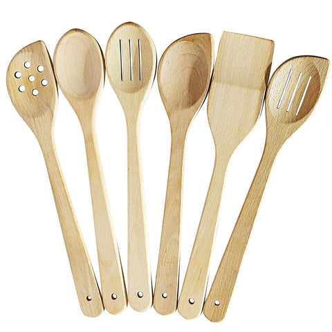 Healthy Cooking Utensils Set - 6 Wooden Spoons For Cooking – Natural Nonstick Hard Wood Spatula and Spoons – Uncoated and Unglued – Durable Eco-friendly and Safe Kitchen Cooking Tools.