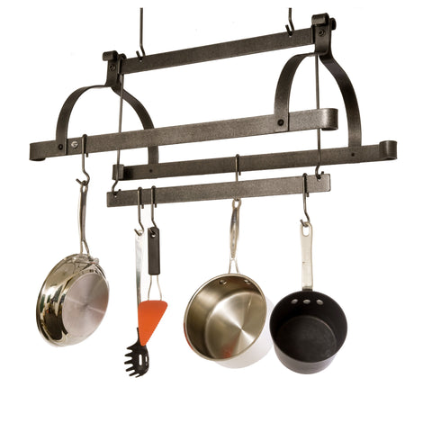 Three Bar Ceiling Pot Rack Hammered Steel