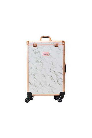 Factory Second White Marble DivaDolly with Rose Gold Trim | Rolling Dance Bag Alternative with a Wardrobe Rack