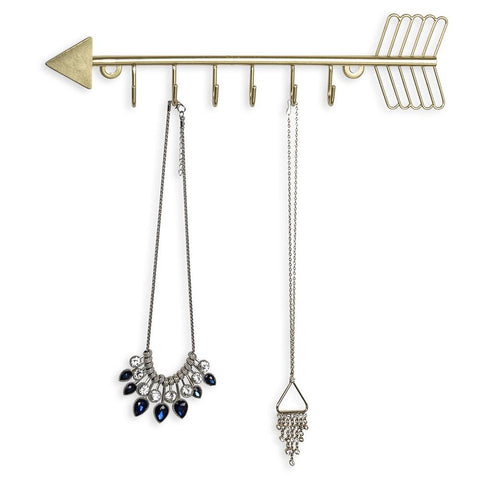 Arrow Design Wall Mounted Brass-Tone Metal 6 Hook Necklace Hanging Rack